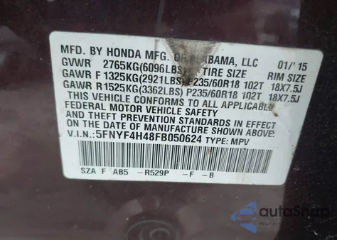 2015 Honda Pilot Ex z USA, uszkodzony, nr VIN 5FNYF4H48FB050624